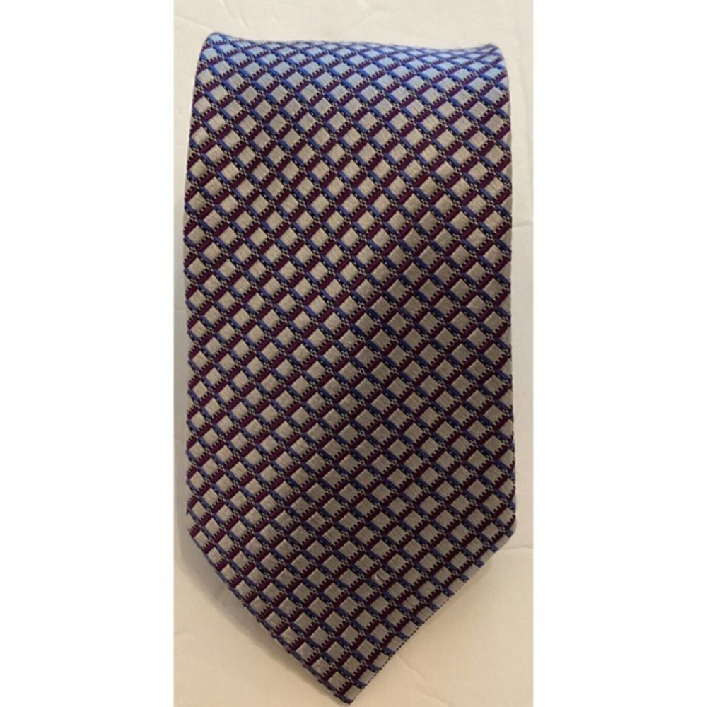 Bruno Piattelli Roma Purple Blue Patterned 100%‎ Silk Handmade Men’s Tie - Picture 2 of 6